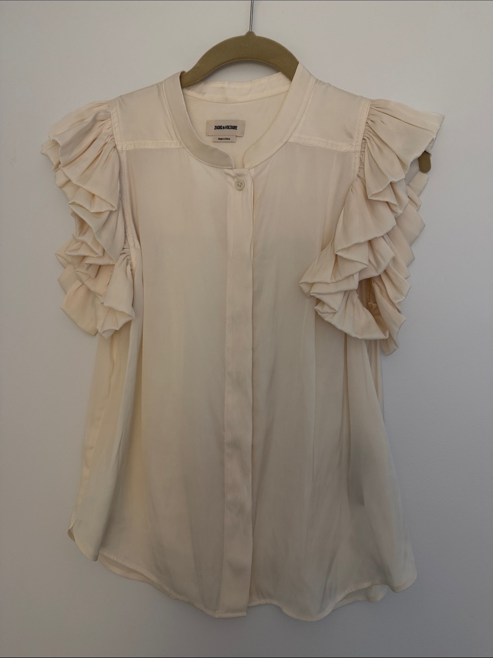 Zadig & Voltaire Cream silk Ruffle-Sleeve Button Front Blouse